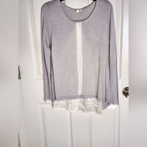 Missa M Gray Cream Lngslv SILK WOOL CASHMERE Pleated Women's Sweater Pullover